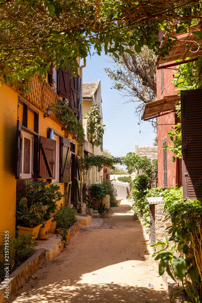 Fototapeta premium Charming colonial alleyway in Saint Louis, Senegal, 2025
