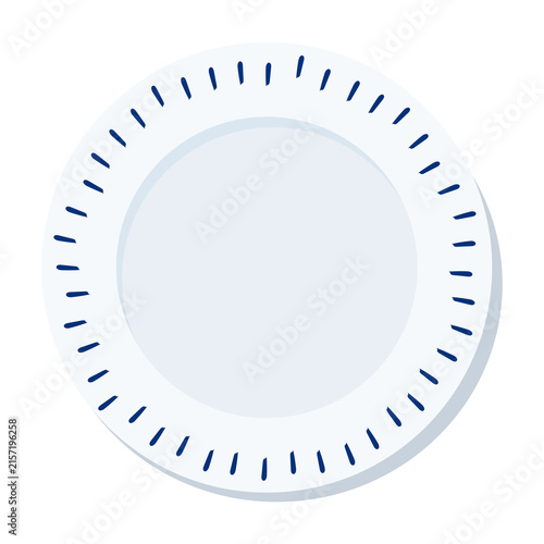 White Round Plate with Blue Geometric Decorative Rim