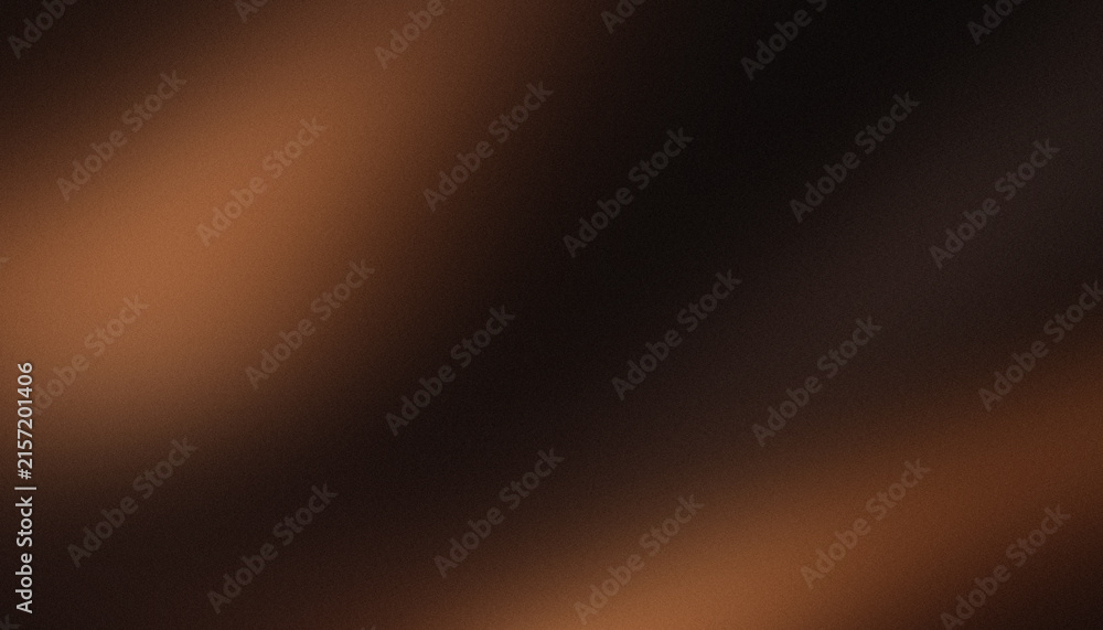 Naklejka premium Abstract dark moody background with glowing dark brown, chocolate and amber copper light smooth diagonal gradient and vintage grainy noise texture