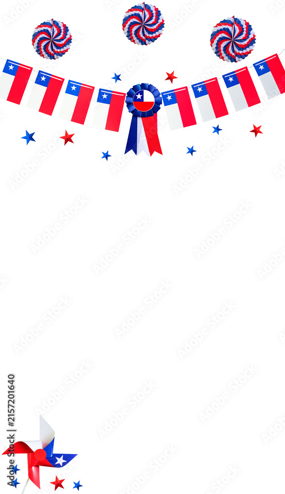 Obraz premium Chilean patriotic decorations with flags, rosettes, and a pinwheel on transparent background