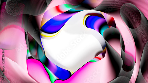 Bild auf Leinwand 3d render of abstract art, 3d background of surreal circles, ropes on a curve, w