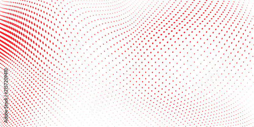 Red halftone wave background with flowing dotted curves and modern abstract digital motion pattern