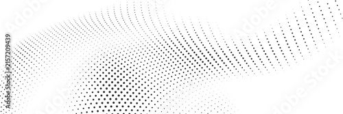 Abstract black halftone wave background with flowing dotted curves and spacious modern digital design
