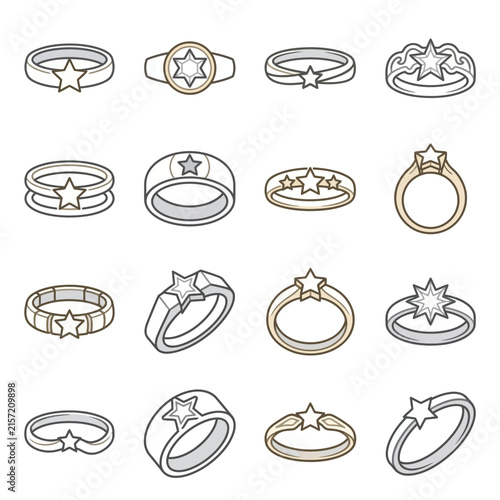 Jewelry rings featuring star and celestial motifs.