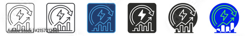 Energy market growth icon set, electricity graph vector illustration