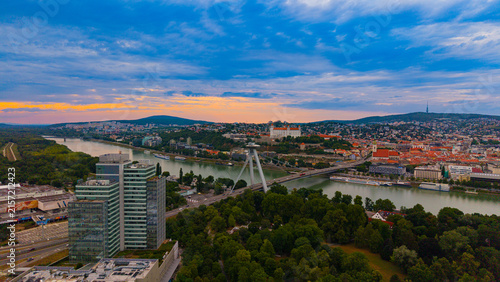 Photography Bratislava sunset: city & river