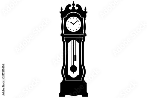 Tall vintage grandfather clock silhouette with black ink style for antique home decor art.