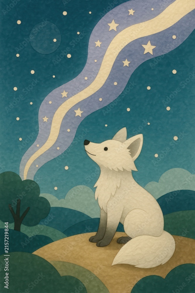 Naklejka premium Whimsical fox under starry sky