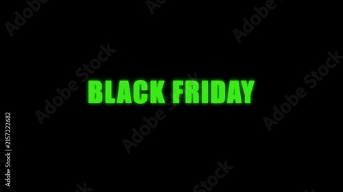4k black friday sale neon text animation, glowing green typography for retail marketing and e-commerce promotional advertising campaigns