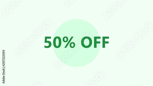 50% off sale promotion with minimalist green circle animation 4k background, for e-commerce marketing, and retail advertising