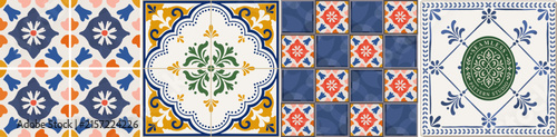 Mediterranean tile. Seamless pattern. Vector illustration of floral Italian tiles and mosaics, geometric ornament, Amalfi ceramics for background, fabric, packaging or wrapping