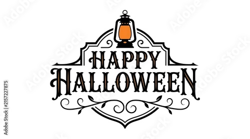 Happy halloween typography with vintage lantern badge