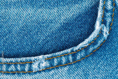 Fotografía Macro detail of classic blue denim jeans fabric