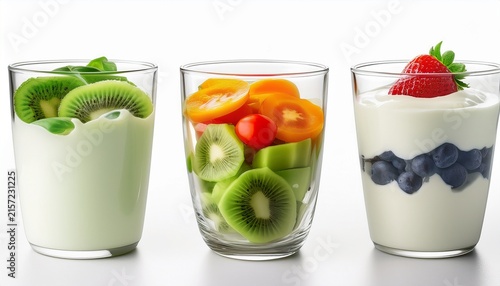 drinking yogurt mixed fruits and vegetables flavour in the glass isolated