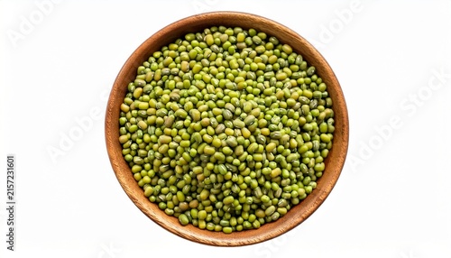 top down view of a circular heap of raw green mung beans isolated organic dry pulses for healthy cooking plant based protein and vegetarian nutrition high quality legumes