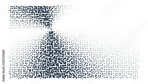 Abstract pattern of dark blue squares forming a grid on a black background, with a triangular section missing from the right corner