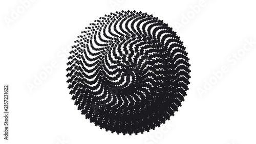 Circular pattern of dark blue lines swirling towards the center on a black background, creating a dynamic and geometric vortex effect