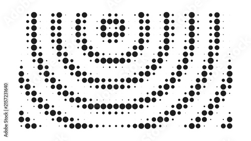 Dark grey circular arc pattern formed by varying sizes of dots on a black background, abstract digital with a subtle gradient effect
