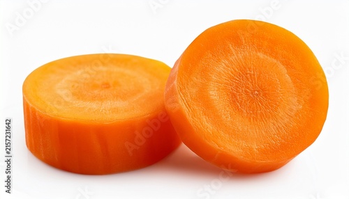 two chunks of boiled orange carrot isolated high quality studio shot showing texture of cooked root vegetable ideal for food cooking and healthy nutrition concepts