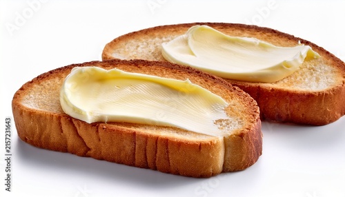 two bread piece with butter on a white backdrop