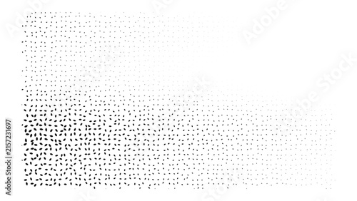 Sparse pattern of small dark dots arranged in a grid on a black background, with a section missing in the upper right area of the