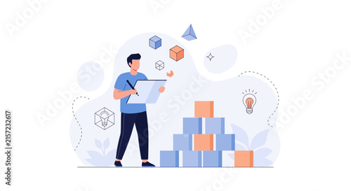 Creative Designer Drawing Project Idea, Building Blocks of Innovation and Strategy, Conceptualization