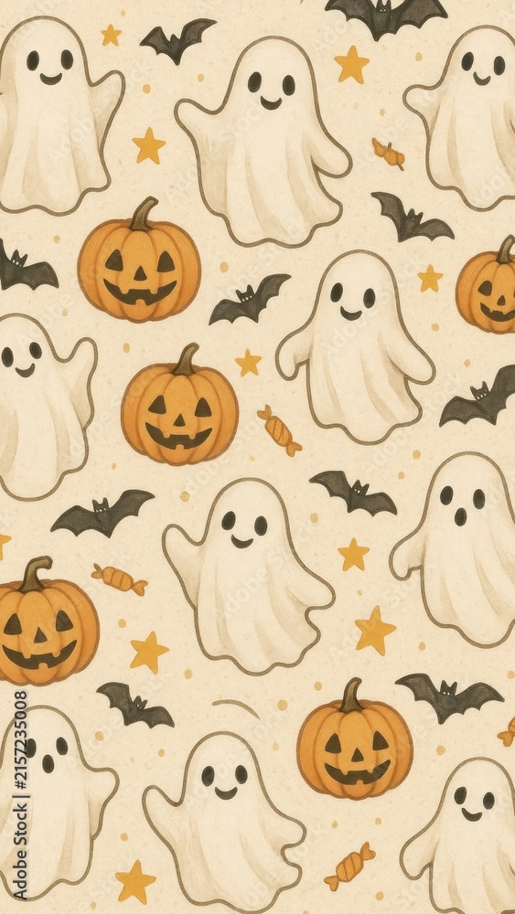 Obraz premium Cute Halloween ghost pattern mobile wallpaper
