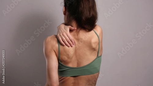 Wellness video of woman performing self massage for muscle relaxation and recovery, wellness self care routine, body care and healthy lifestyle concept with copy space background