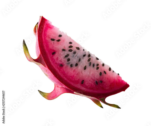 Fresh Red Dragon Fruit Slice Wedge Isolated on White Background
