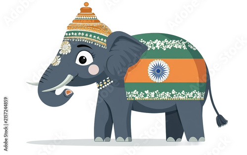 Creative flat design cartoon elephant featuring Indian national colors and flag elements for patriotic cultural and national celebration themes Isolated on transparent background PNG