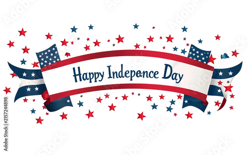 Flat design vector illustration of a decorative scroll displaying a Happy Independence Day greeting for patriotic national celebrations and festive occasions Isolated on transparent background PNG