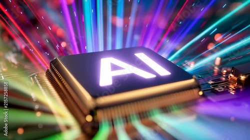 AI Processor with Colorful Digital Data Streams