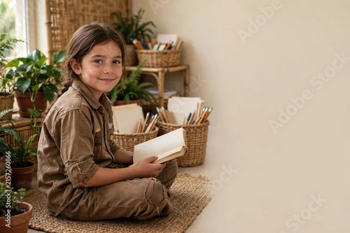 Curious Young Student Reading Book Indoors