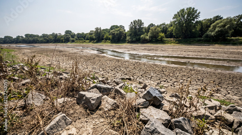 Dried out river bed during a severe drought in summer