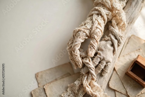 Rustic Jute Twine Knots and Natural Fibers on Wood
