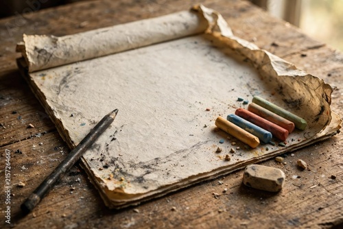 Vintage Parchment Paper Scroll on Rustic Wooden Table