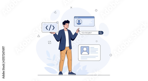 Developer coding and searching online, representing digital identity and user profiles in technology.