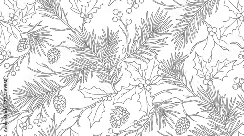 Christmas Pine Branch and Holly Pattern