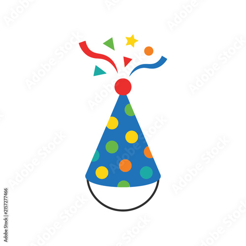 A colorful party hat with festive confetti on white background