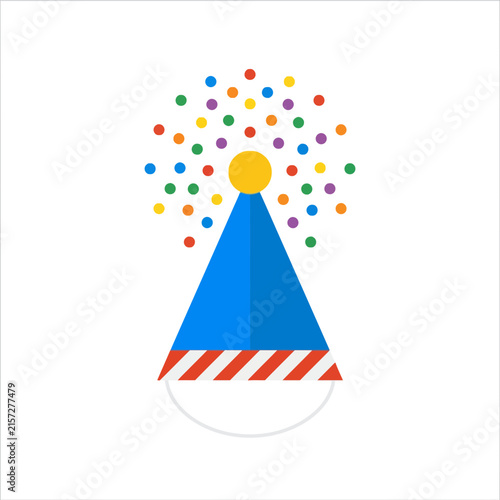 A colorful party hat with festive confetti on white background
