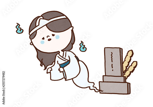 фотографія Japanese female ghost in white clothes appearing from a grave with a resentful l