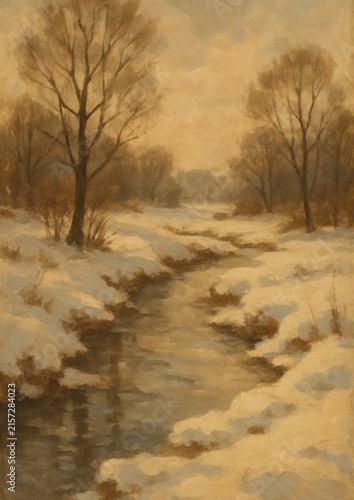 Serene winter landscape painting