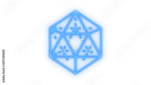 Colorful neon d20 twenty sided dice icon for tabletop gaming and role playing games isolated on transparent background ideal for dnd geek culture and board game graphic design