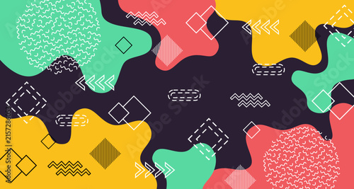 Colorful Abstract Geometric Shapes and Lines Memphis Background