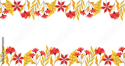Colorful Botanical Floral Frame with Tropical Leaves and Flowers