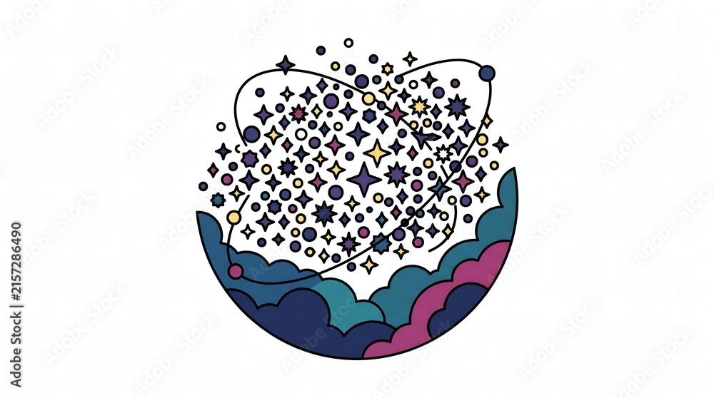 Fototapeta premium Celestial constellation map vector illustration of stars and colorful galaxy clouds