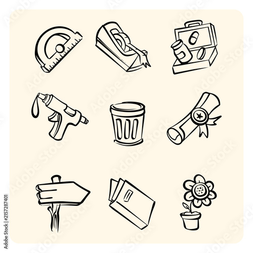 Office and School Stationery Supplies Doodle Collection