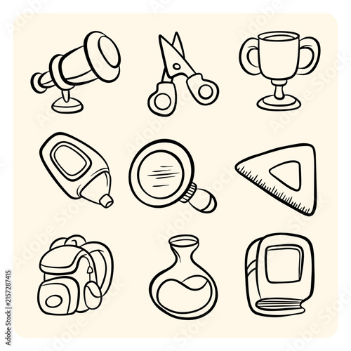 School Supplies and Education Icons Line Art Set