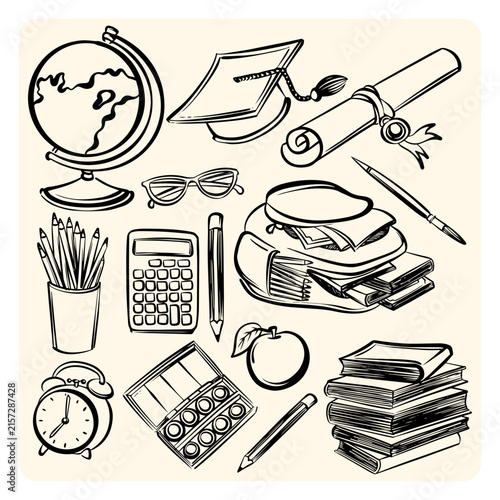 School Supplies and Education Line Art Elements Set