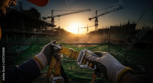 Construction Safety Harness Ready For Action At Sunset Skies